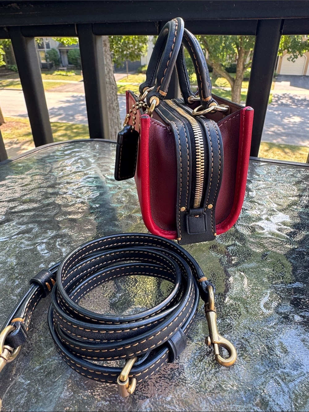COACH Rogue 12 (tiny) in Glovetanned SMOOTH Brick Red Colorblock NEW, NWOT - Picture 2 of 13